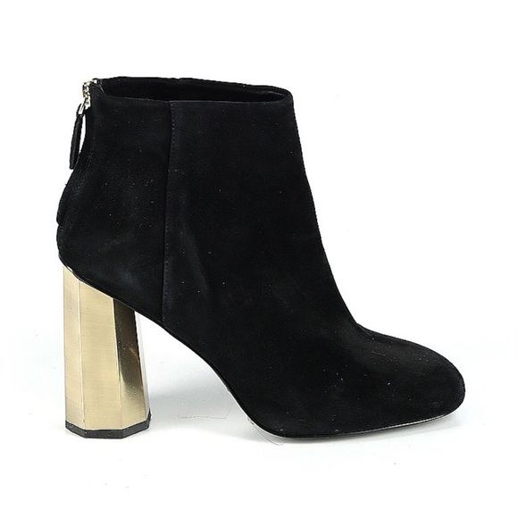 Senso Suede-like Black Round Toe Chunky Gold Heel Ankle Boots 39 - Picture 3 of 11